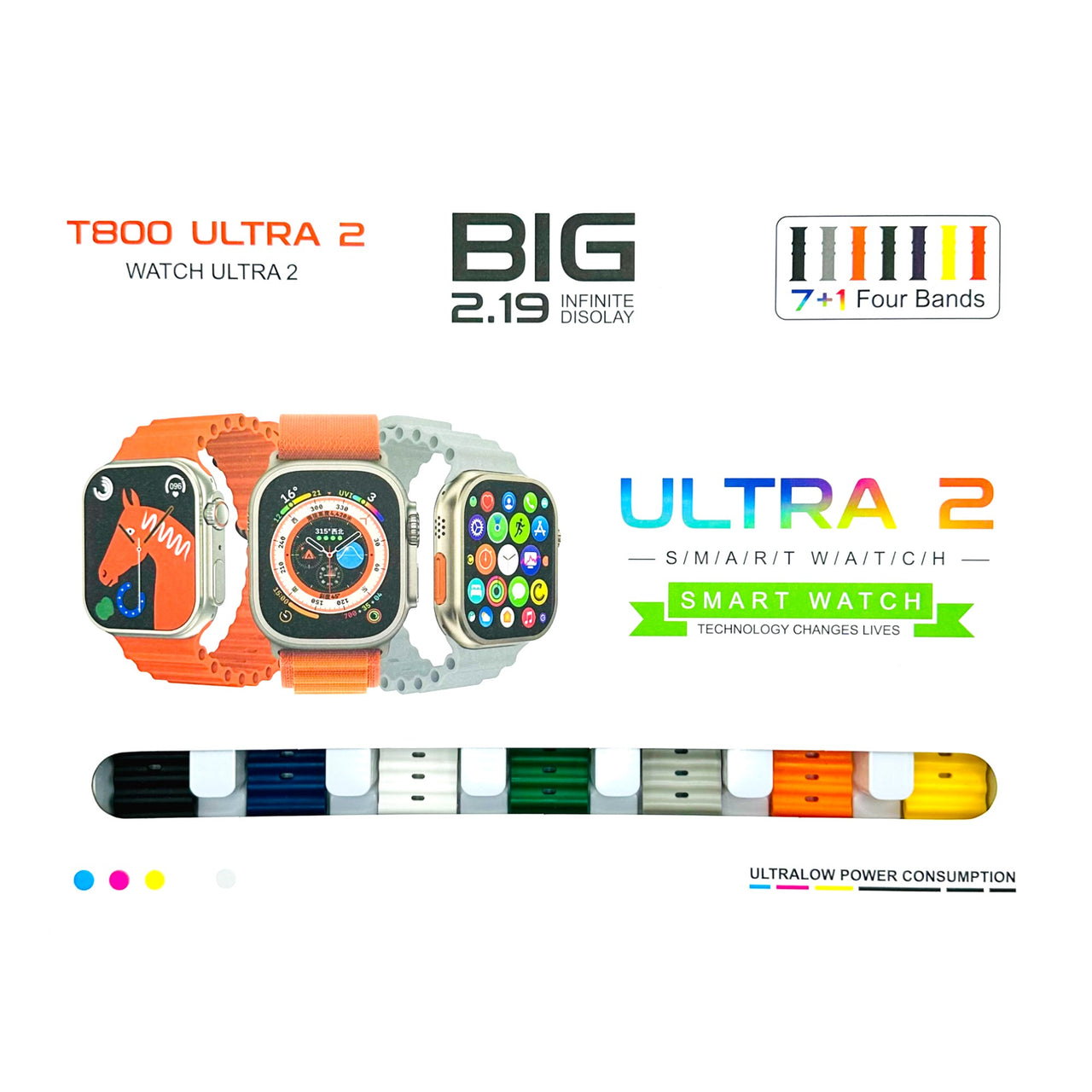 Kit SmartWatch + 7 Correas - Compatible con iPhone y Android