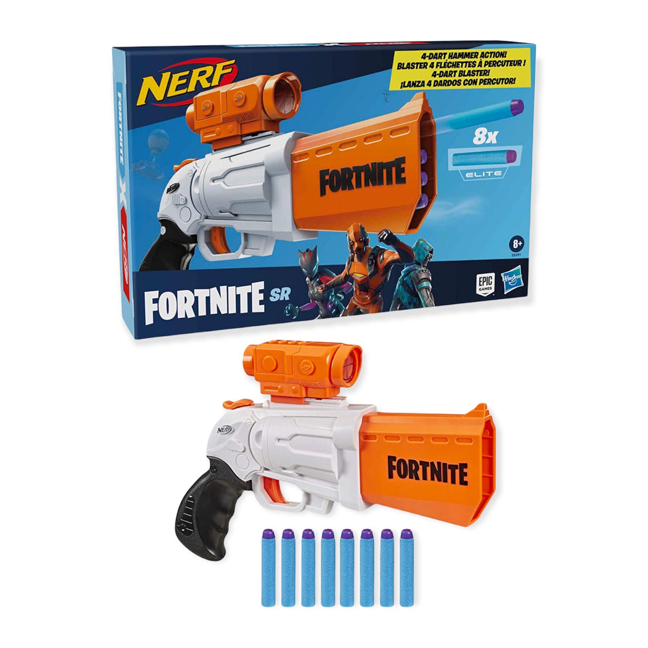 NERF Fortnite SR - Blaster de Acción Martillo con Dardos